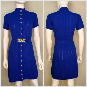 Vintage 1960s/70s St John Knits Royal Blue Sweater Dress, Size Small